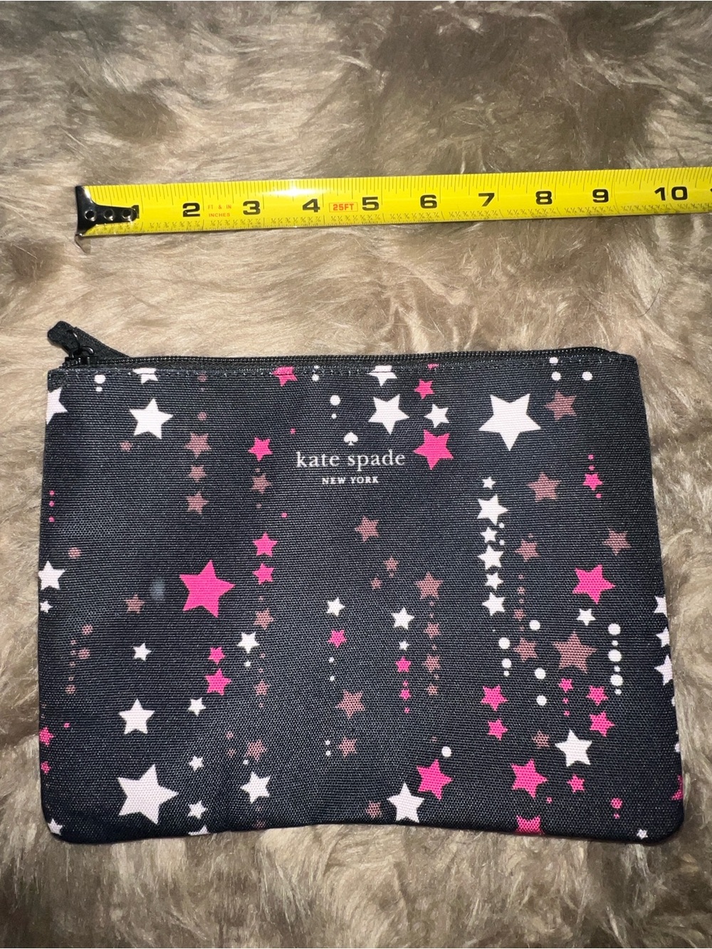 kate spade Black Star-Print Zip Pouch with Pink & White Stars